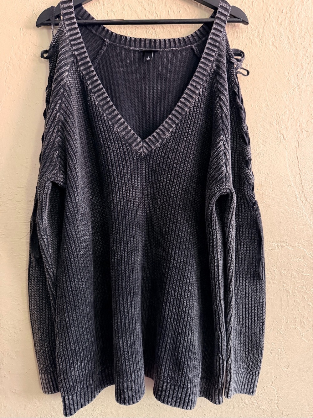 torrid Charcoal V-Neck Cold-Shoulder Knit Sweater